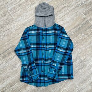 Boys blue plaid hoodie - size 10/12 Husky